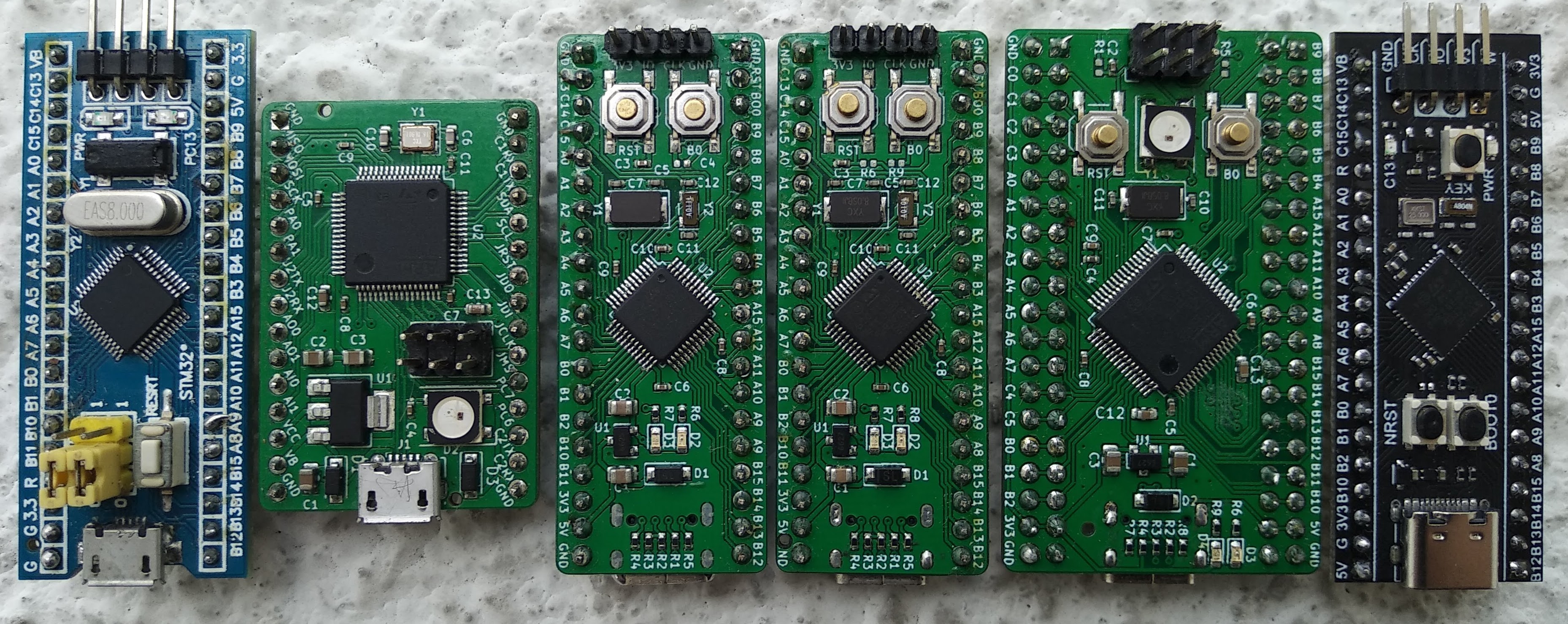 Random collection of STM32 Development Boards - some bought and some home made